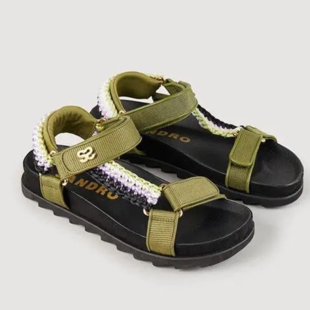 Sandro Sporty Sandals Lug Sole Braided Straps Olive Green Purple Size 36 Size 6 - Picture 6 of 6
